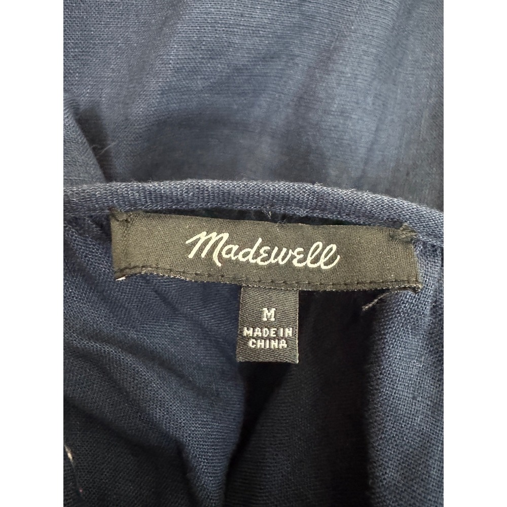 Madewell Embroidered Linen-Blend Raglan Ruffle Mini Dress Navy AO275 Medium Boho - Picture 8 of 10
